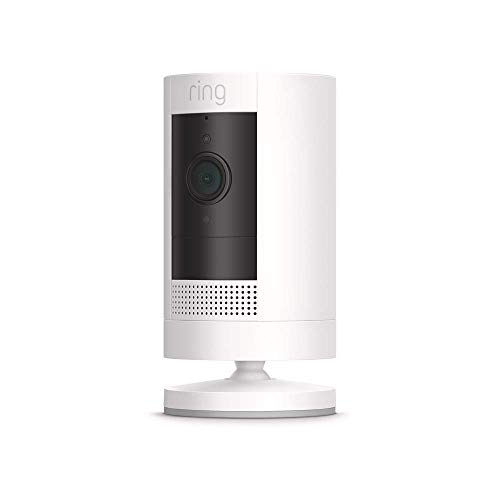 Like-New Ring Outdoor Cam (Stick Up Cam), Weather-resistant home or business security camera, outdoor ready, Live View, Color Night Vision, Two-Way Talk, motion alerts, Works with Alexa, White