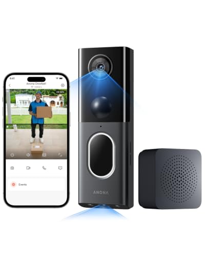Anona 3K Dual Cam Video Doorbell Camera Wireless No Subscription with Chime | 5MP + 2MP HD, Head-to-Toe View, Al Person Pet Package Detection, Color Night Vision, 2-Way Audio, 24/7 Recording, 2.4G WiFi 6