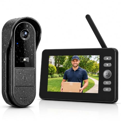 Winnes Doorbell Camera Wireless No Subscription, 1080P Video Doorbell with Monitor | No WiFi, No APP, 4.3" IPS Monitor, 170°Wide-Angle Night Vision, Two-Way Audio & Wake-Up, IP65 Waterproof