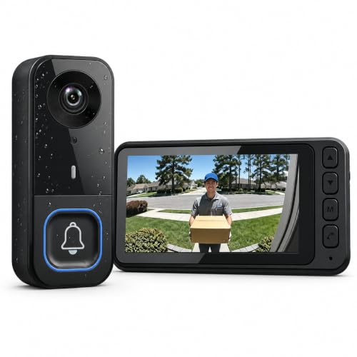 TKMARS Doorbell Camera Wireless No Subscription with 4.5" Monitor Screen | HD Video Doorbell No WiFi or App Needed, 2-Way Audio, Night Vision, 120° View Angle and Local Recording for Home