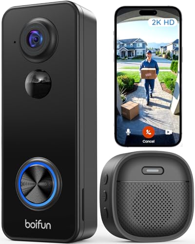 BOIFUN Video Doorbell Camera Wireless, 180° Wide View, 2K, No Subscription